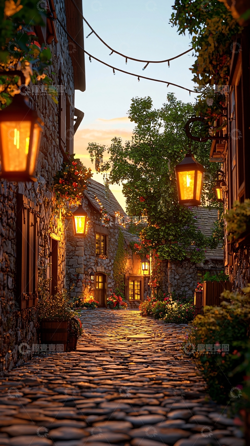 高清大图下载【趣麦麦图】石板路夜景灯光装饰