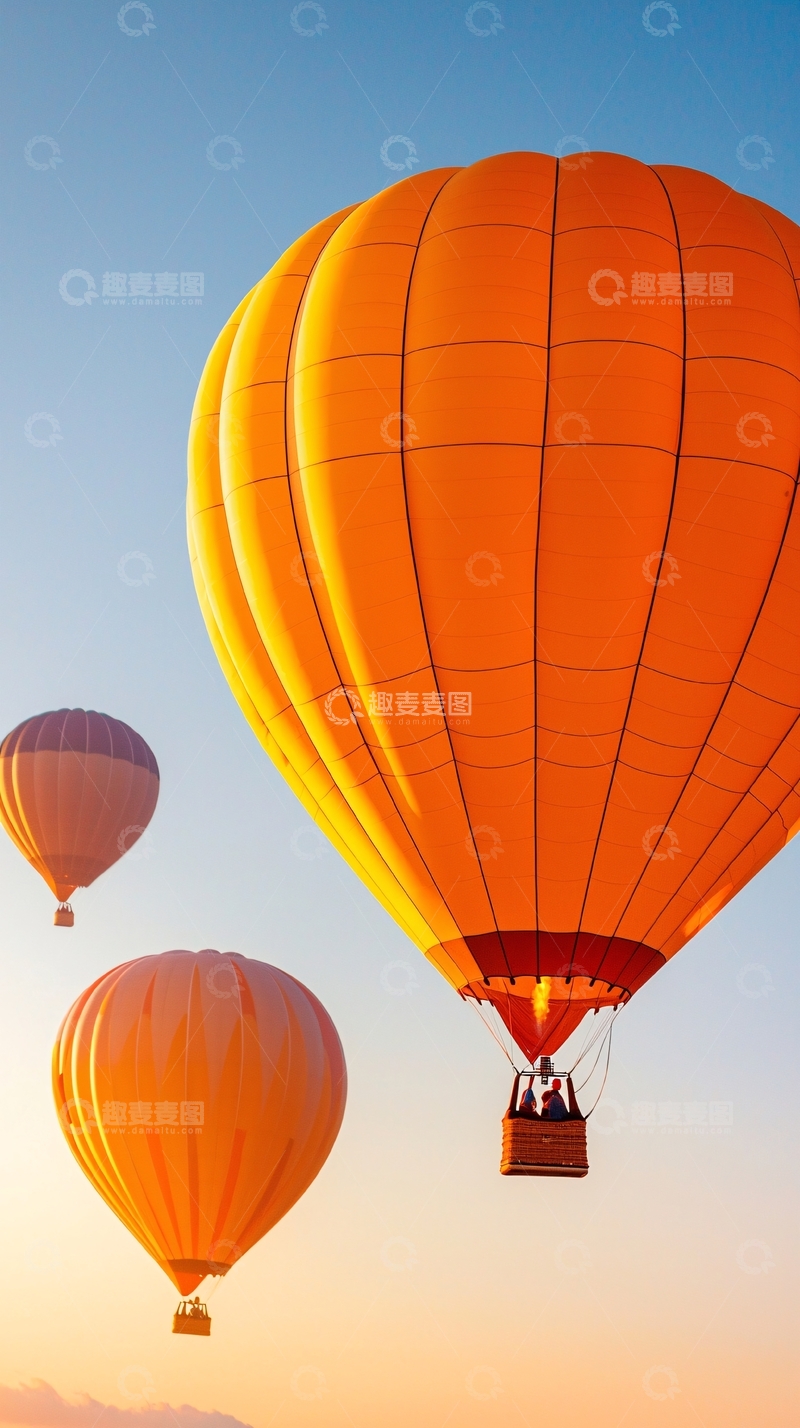 高清大图下载【趣麦麦图】热气球飞行日落美景