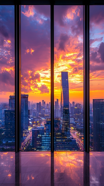 城市日落高楼大厦视角