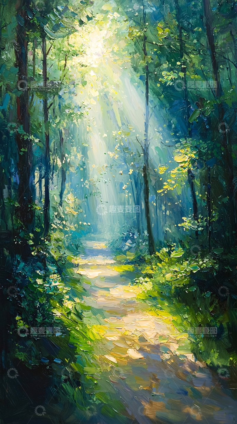 高清大图下载【趣麦麦图】森林中的阳光小径