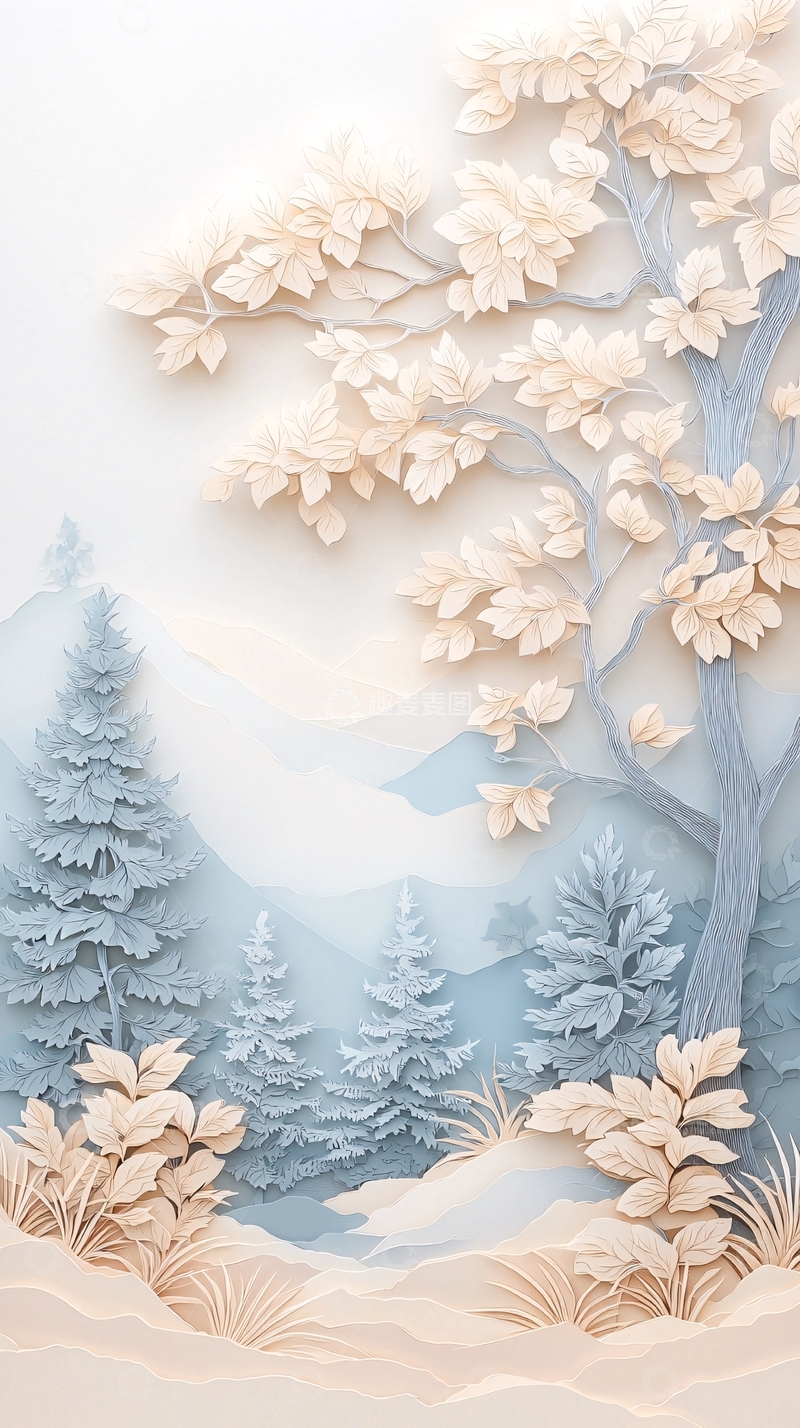 高清大图下载【趣麦麦图】纸艺森林风景插画