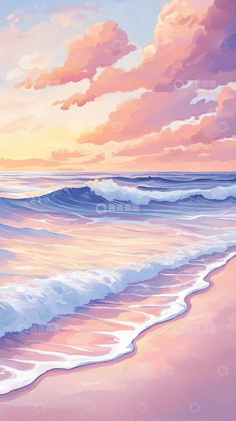 高清大图下载【趣麦麦图】日落海滩海浪沙滩风景