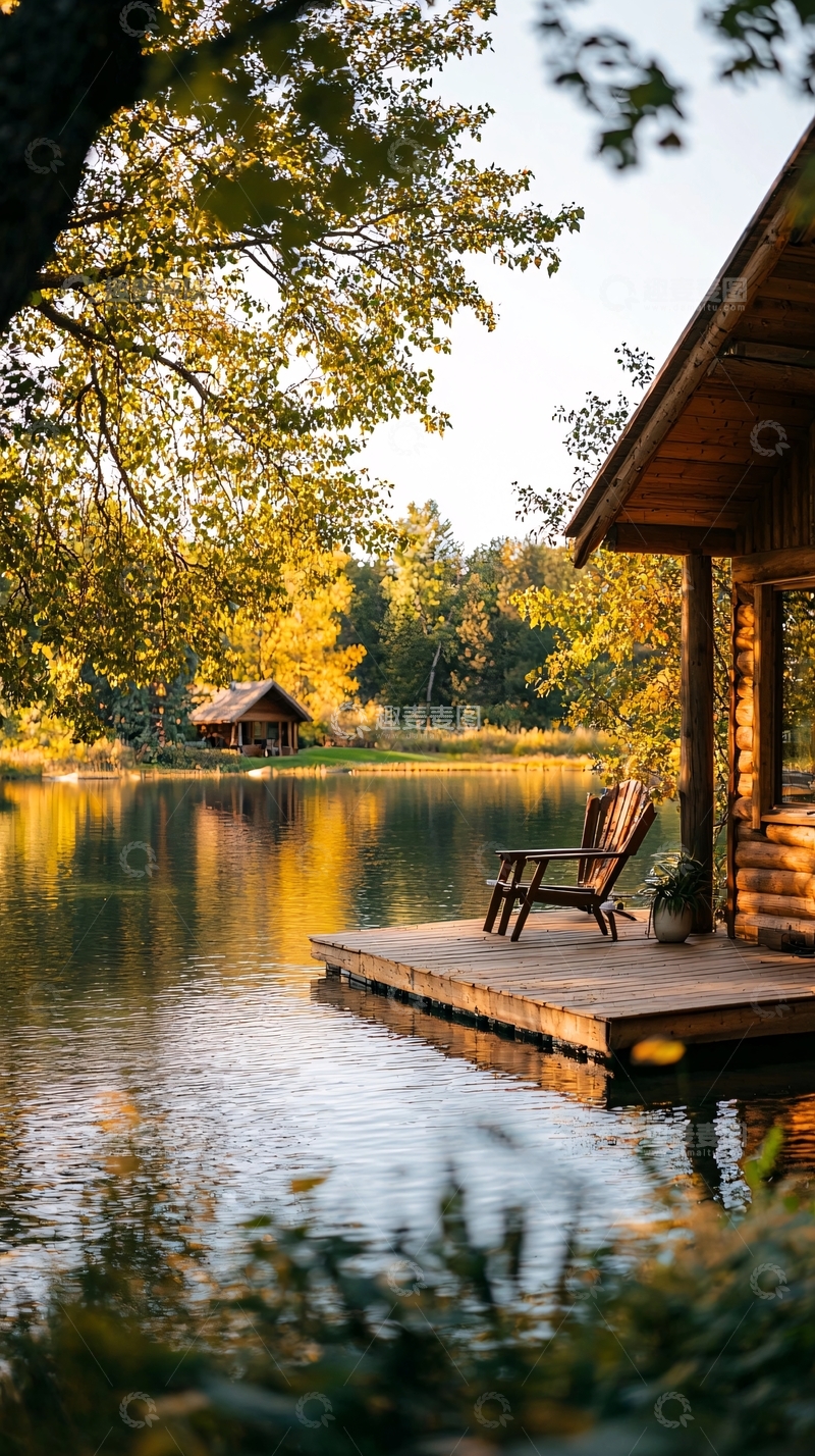 高清大图下载【趣麦麦图】湖边木屋宁静时光