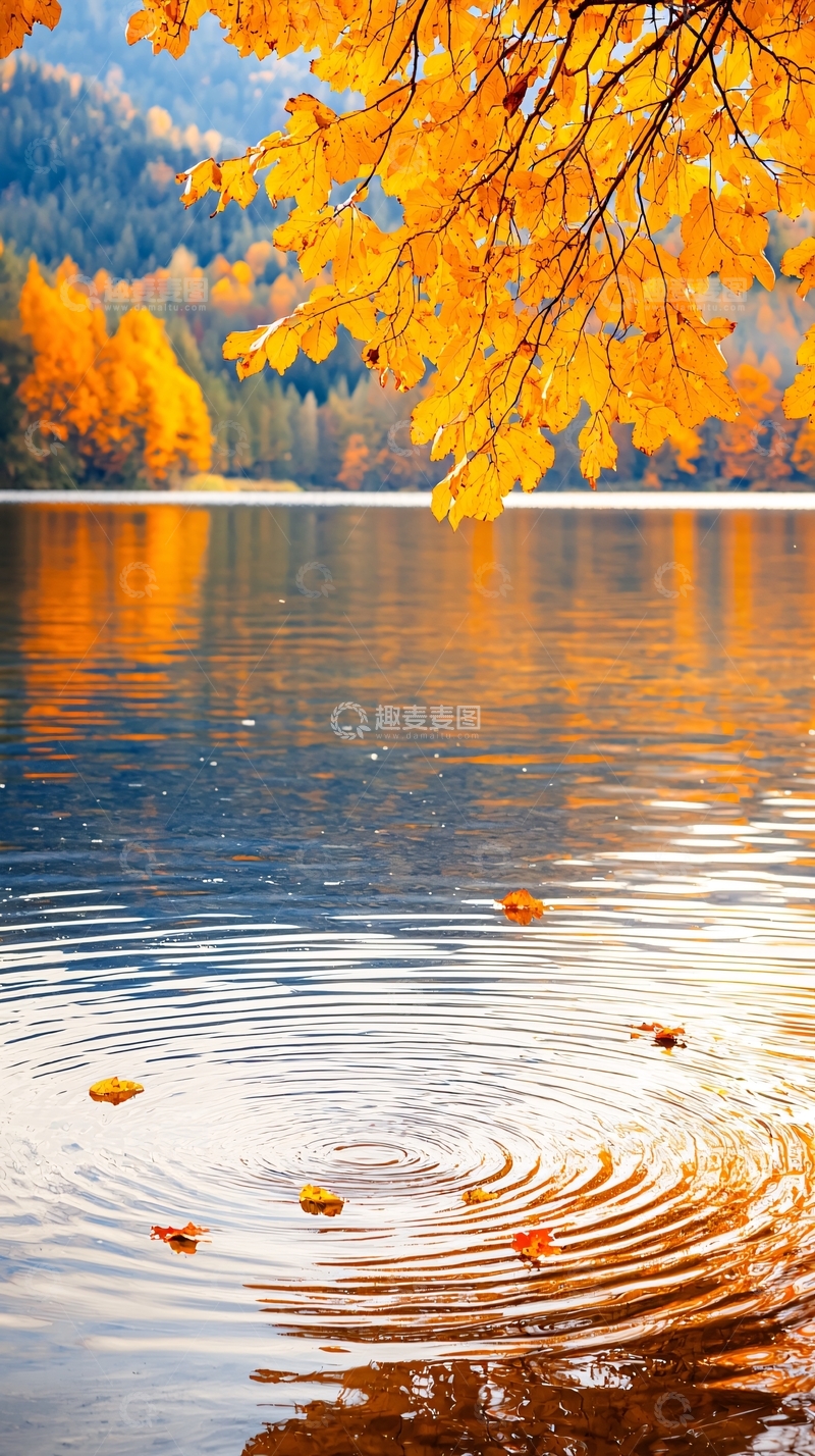 高清大图下载【趣麦麦图】秋日湖畔落叶静谧