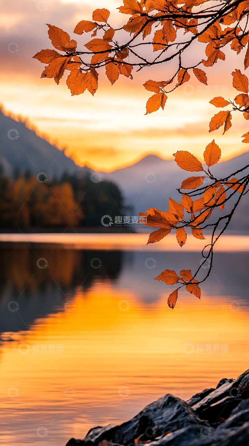 高清大图下载【趣麦麦图】秋日湖畔夕阳美景