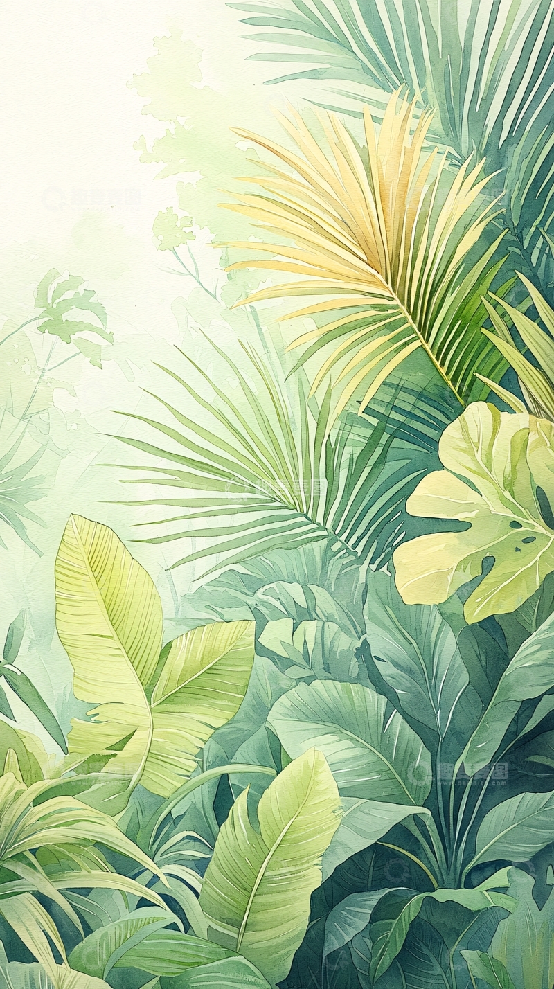 高清大图下载【趣麦麦图】热带雨林植物手绘插画