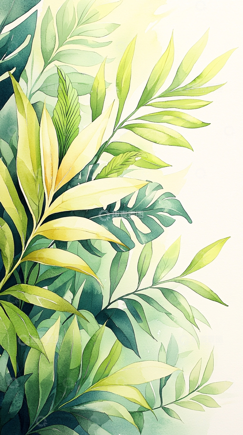 高清大图下载【趣麦麦图】热带植物手绘插画背景