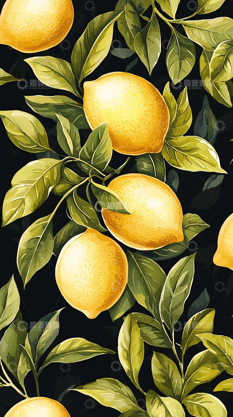 高清大图下载【趣麦麦图】柠檬树背景图案素材