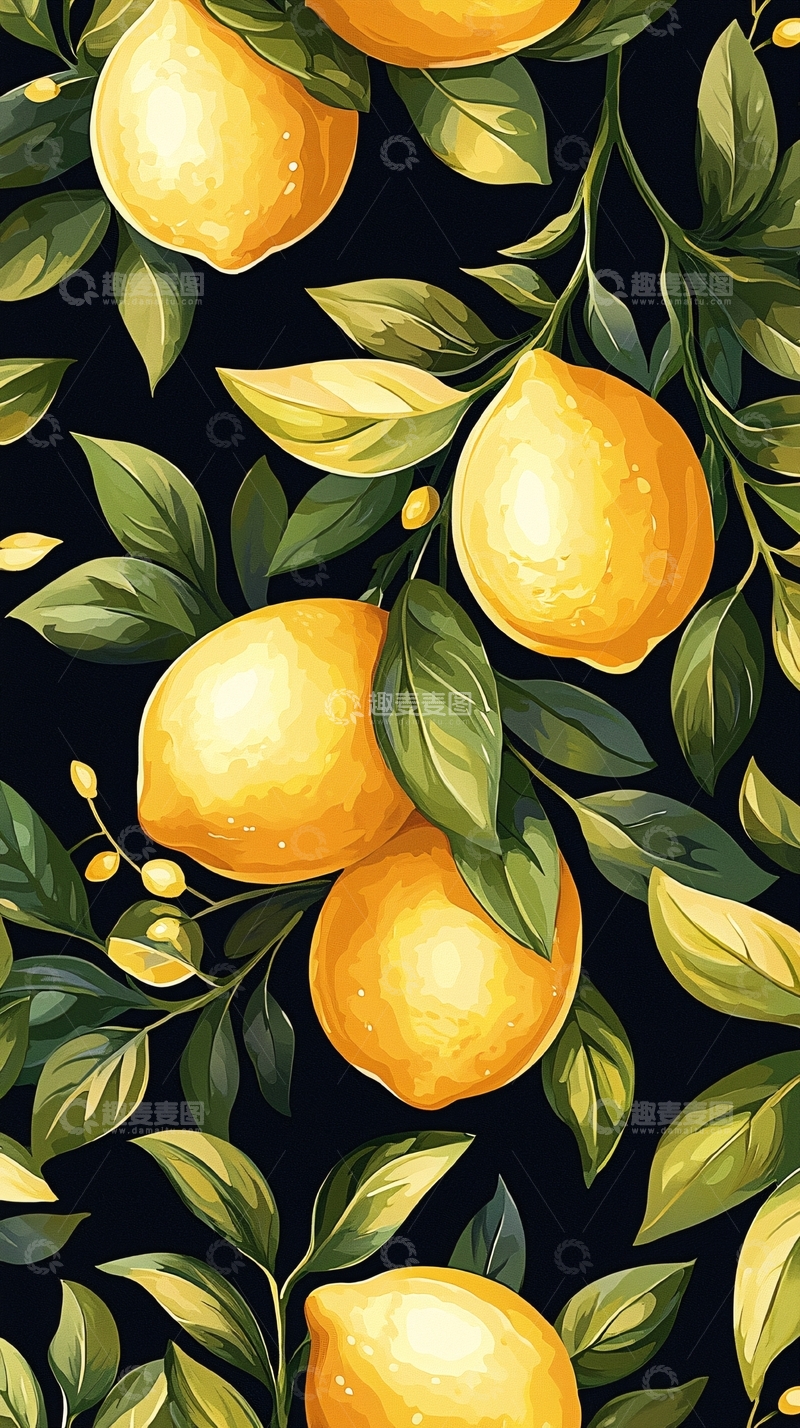 高清大图下载【趣麦麦图】柠檬与绿叶背景图案