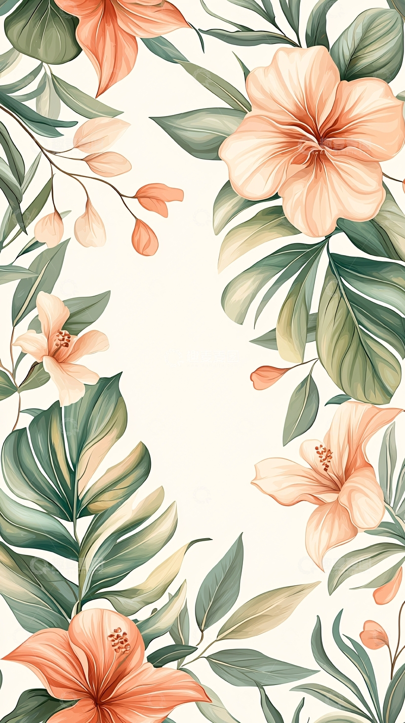 高清大图下载【趣麦麦图】热带花卉手绘图案背景