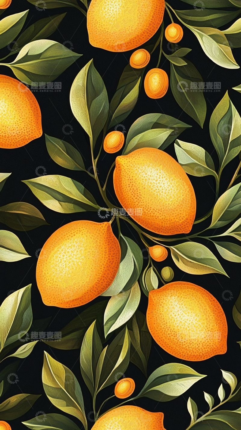 高清大图下载【趣麦麦图】柠檬与绿叶背景图案