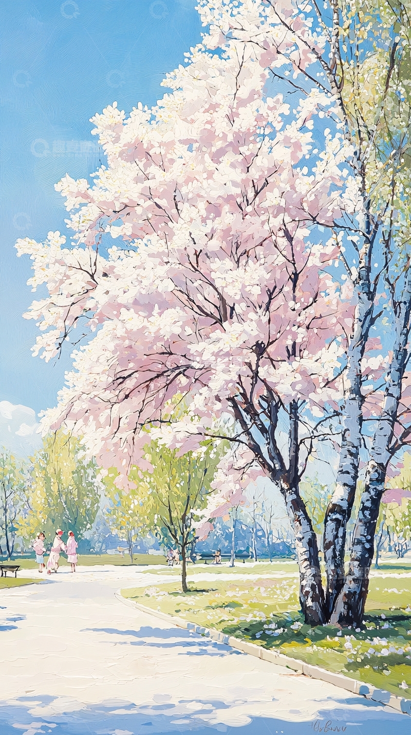 高清大图下载【趣麦麦图】春天樱花盛开的公园风景