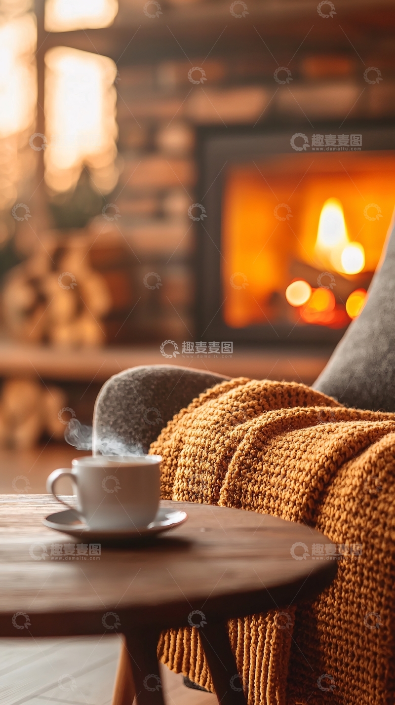 高清大图下载【趣麦麦图】温暖的壁炉旁的舒适时光