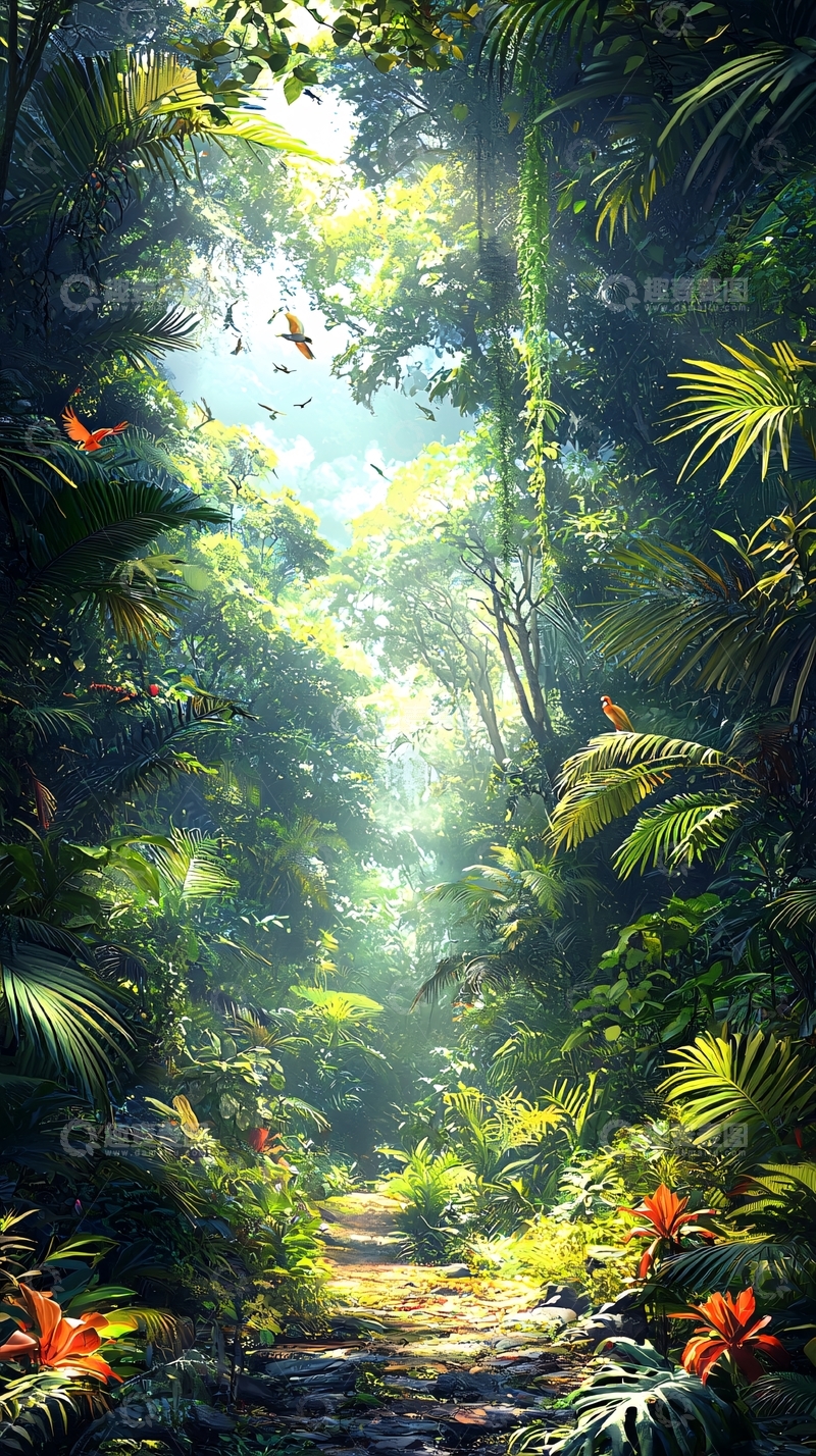 高清大图下载【趣麦麦图】热带雨林中的阳光小径