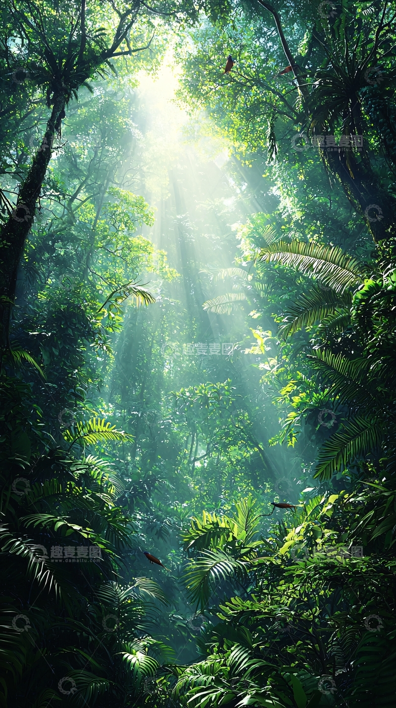 高清大图下载【趣麦麦图】阳光穿透热带雨林
