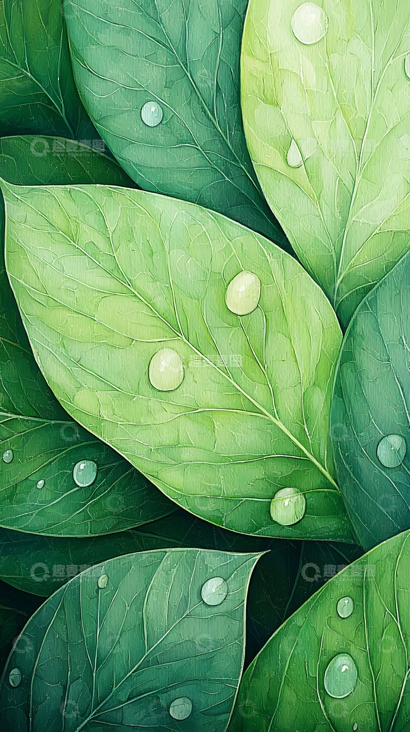 高清大图下载【趣麦麦图】雨后绿叶水珠自然背景