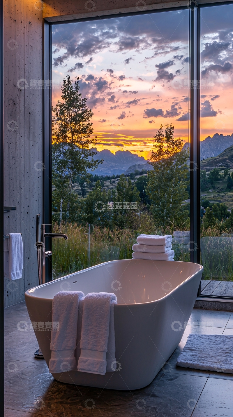 高清大图下载【趣麦麦图】山景浴缸民宿房间
