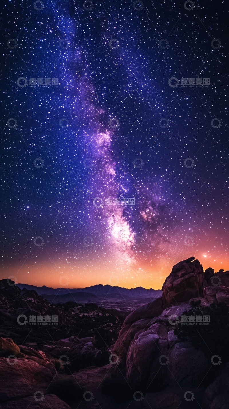 高清大图下载【趣麦麦图】银河星空下的岩石景观