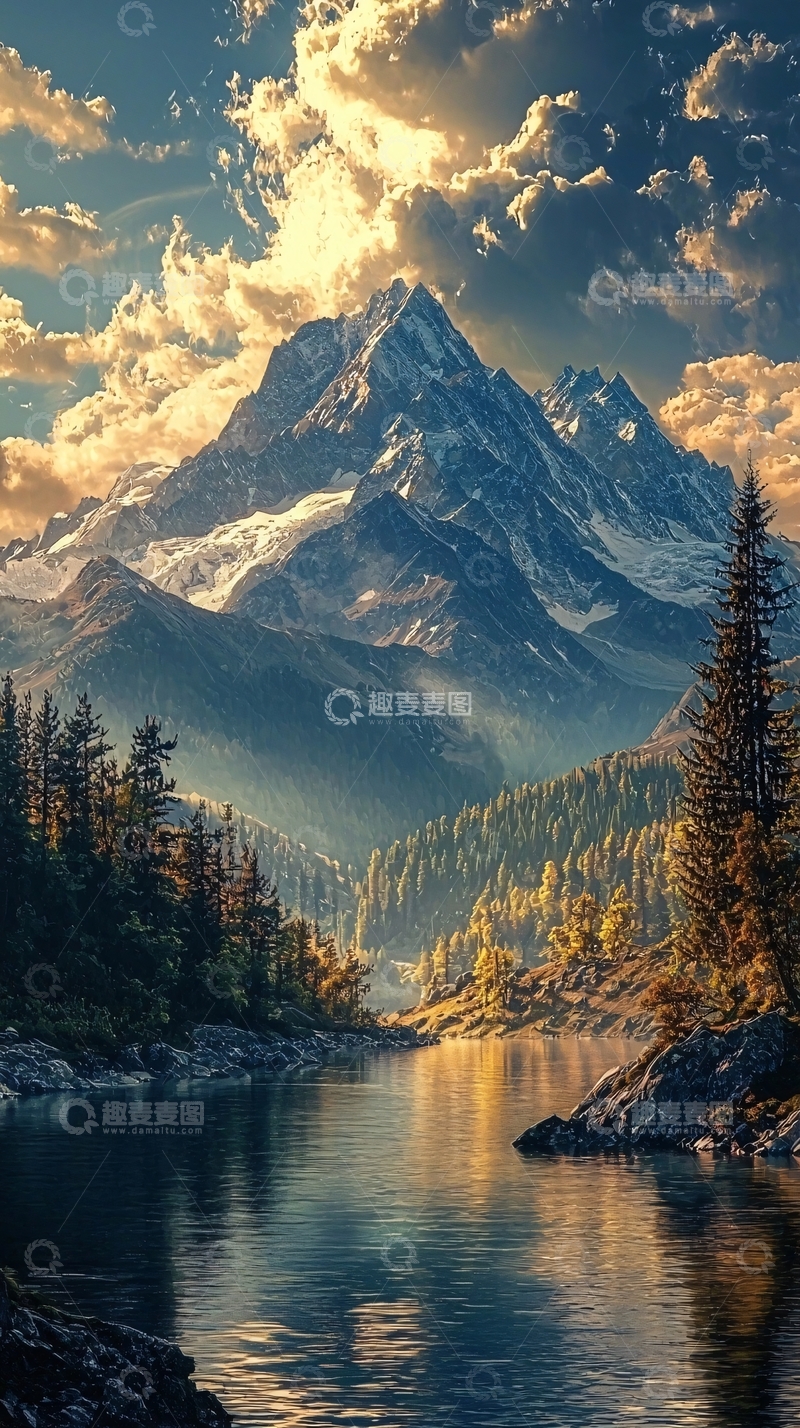 高清大图下载【趣麦麦图】雪山倒影宁静湖畔