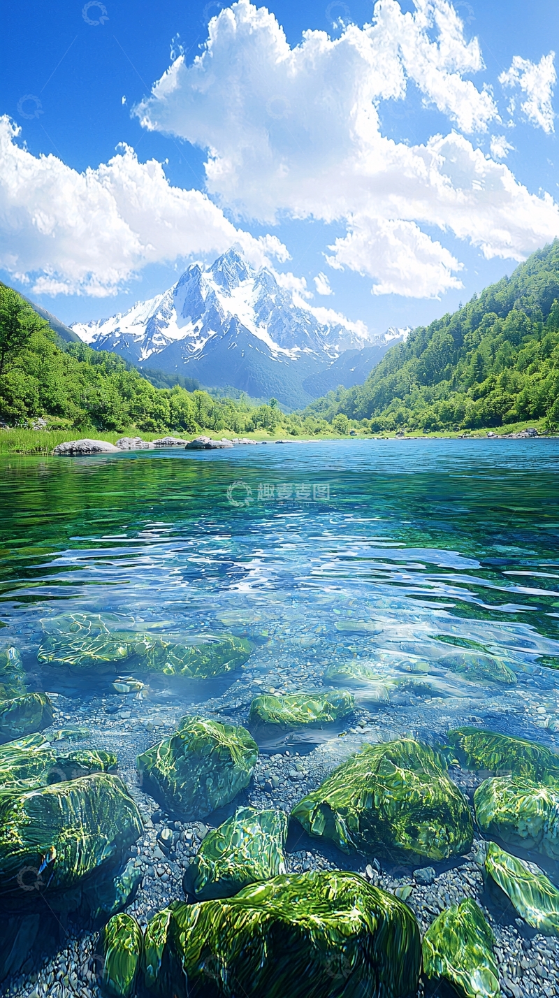 高清大图下载【趣麦麦图】雪山下的清澈湖泊