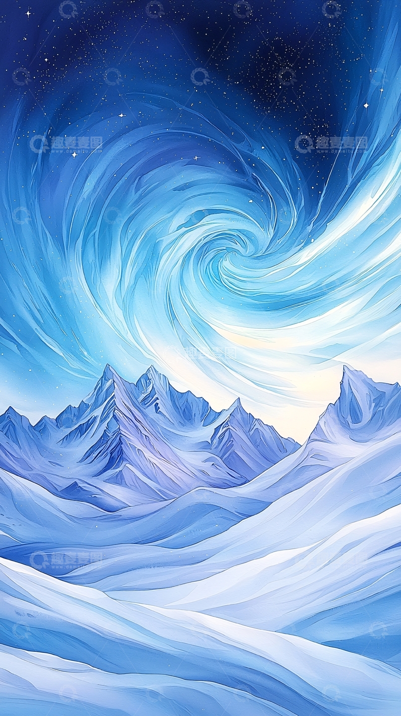 高清大图下载【趣麦麦图】冰川夜空漩涡风景