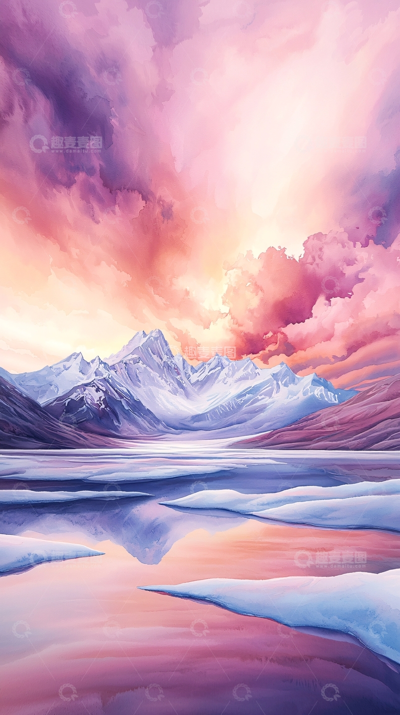 高清大图下载【趣麦麦图】雪山倒影梦幻湖面