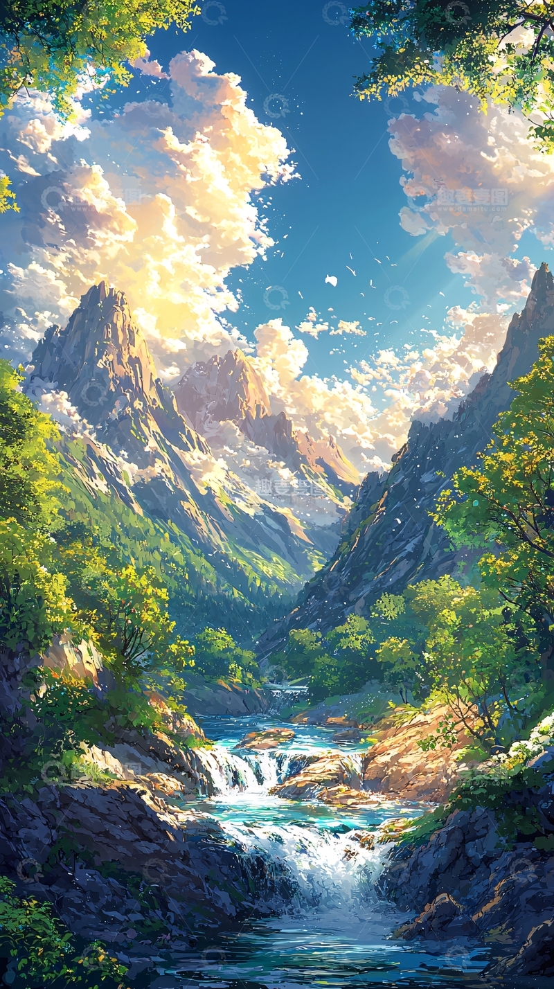 高清大图下载【趣麦麦图】山间瀑布溪流自然风光