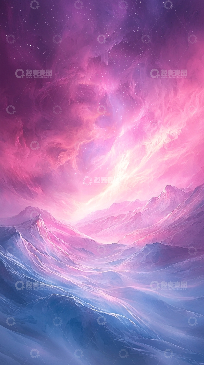 高清大图下载【趣麦麦图】梦幻星空下的雪山风景