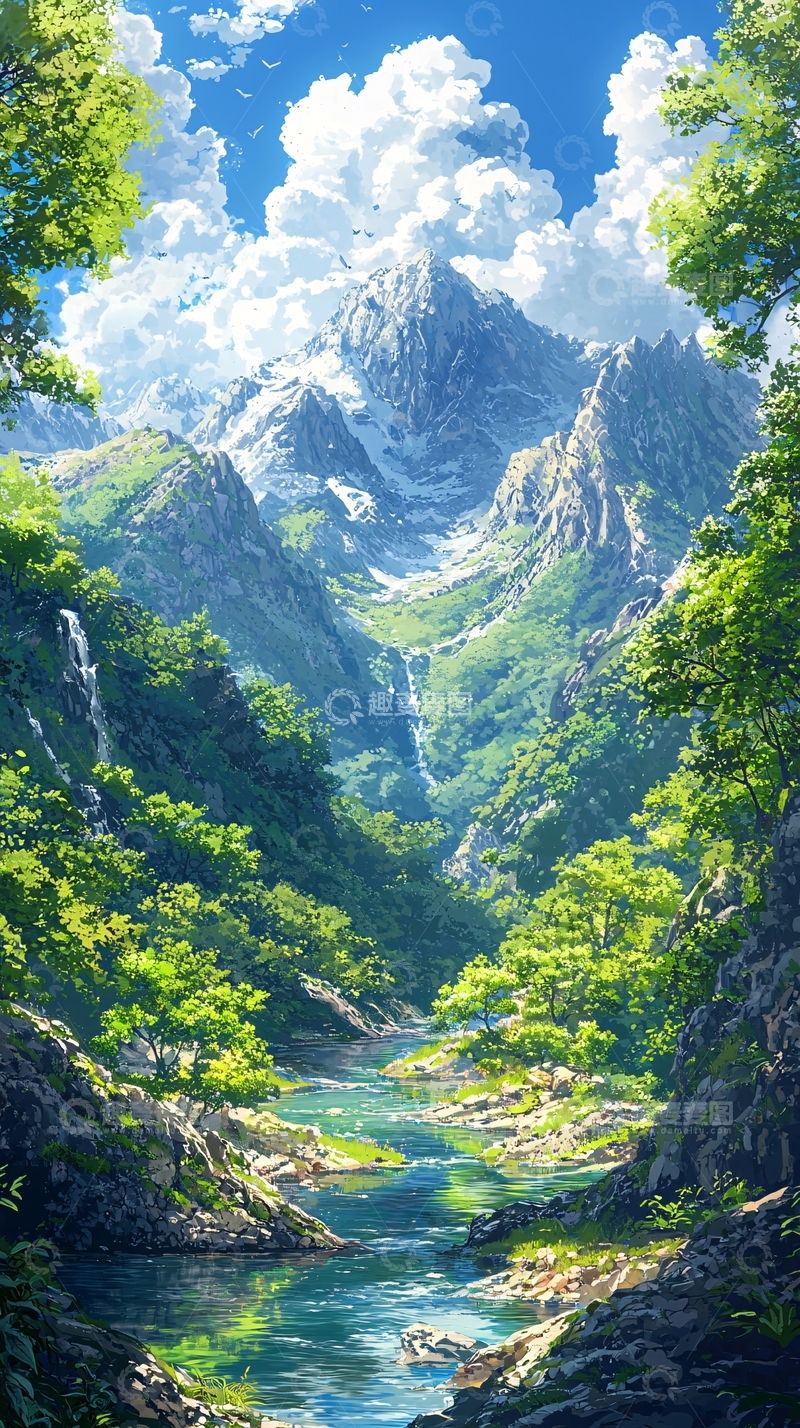 高清大图下载【趣麦麦图】青山绿水瀑布自然风景