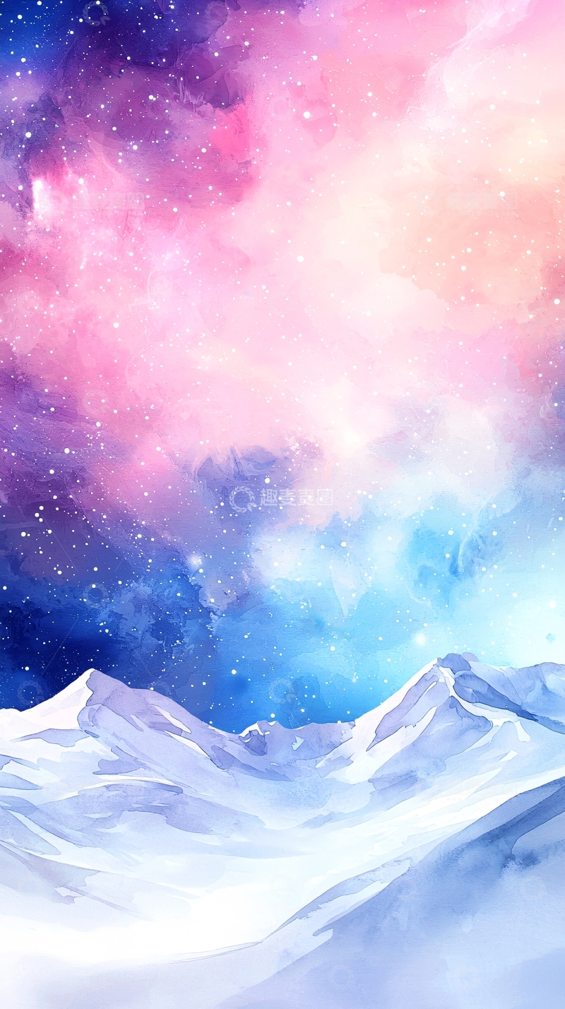 高清大图下载【趣麦麦图】梦幻星空下的雪山风景
