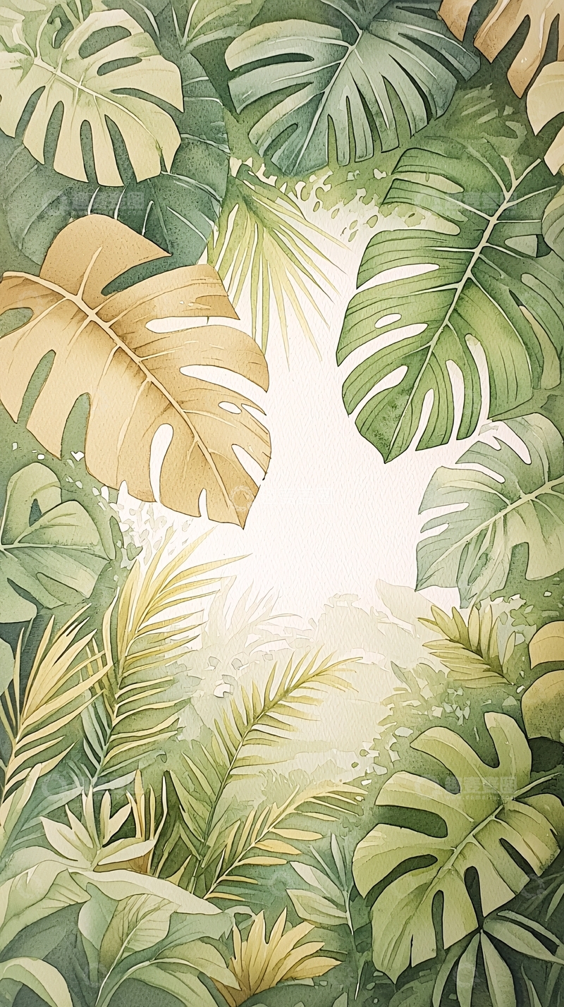 高清大图下载【趣麦麦图】热带雨林植物手绘背景图