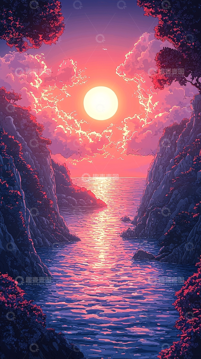 高清大图下载【趣麦麦图】日落峡谷海景