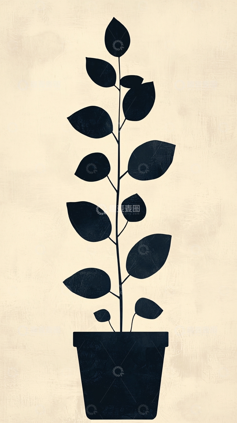 高清大图下载【趣麦麦图】简约植物盆栽剪影图