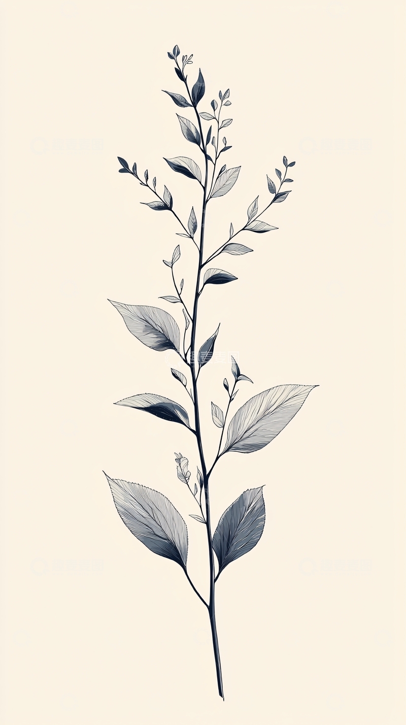高清大图下载【趣麦麦图】植物插画手绘风格叶子