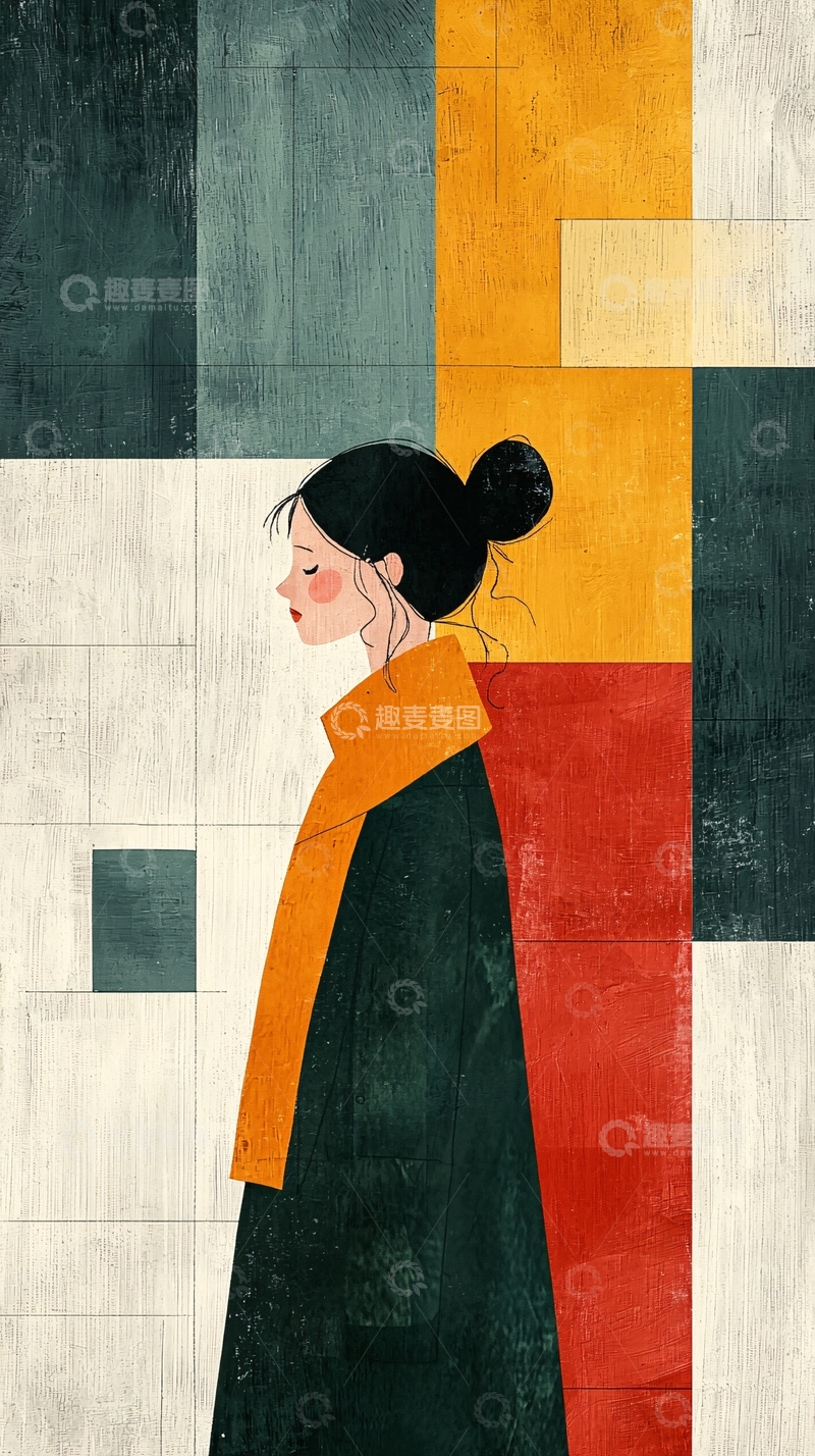 高清大图下载【趣麦麦图】抽象色彩背景下的女性剪影