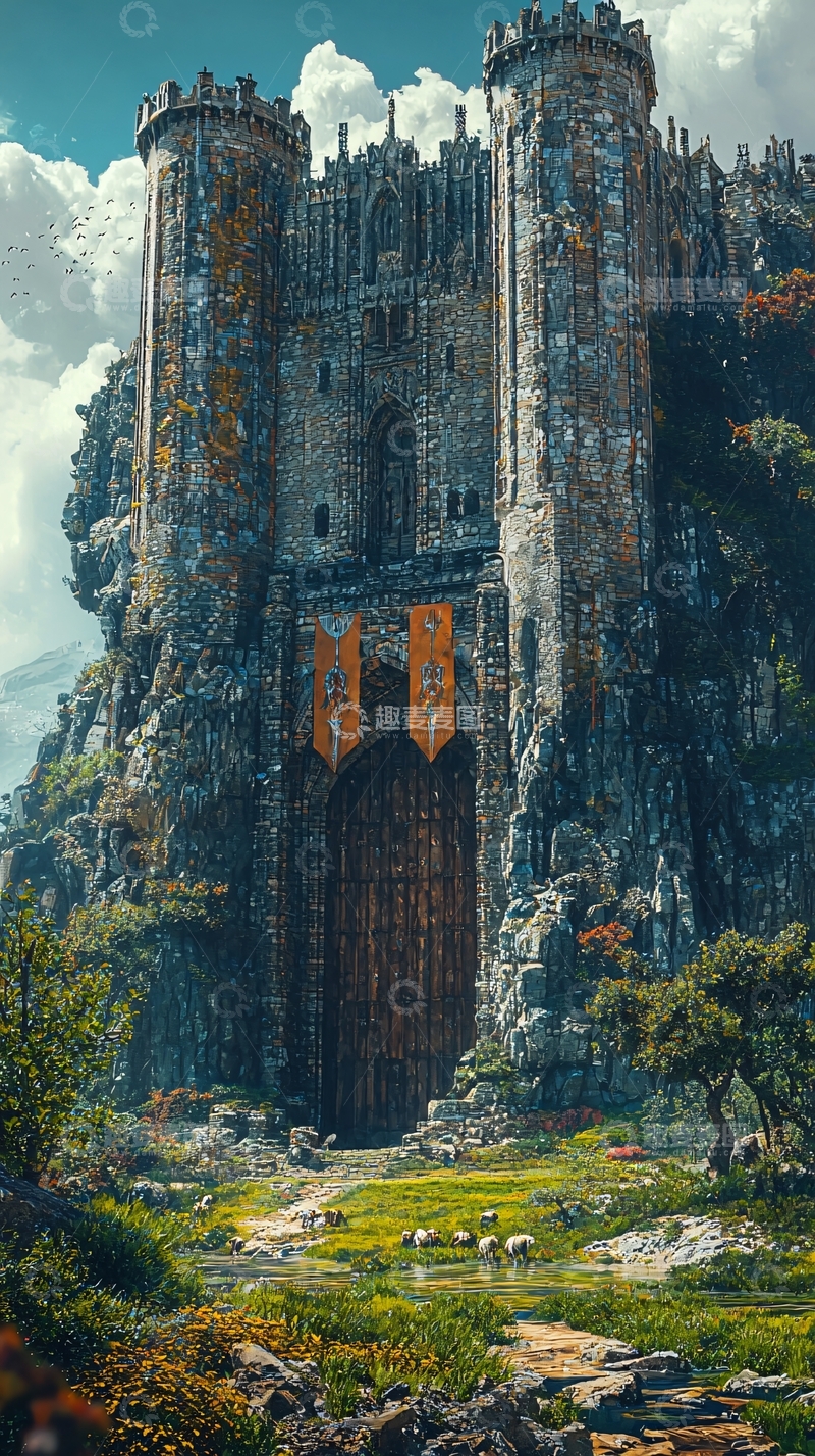 高清大图下载【趣麦麦图】中世纪城堡与自然景观