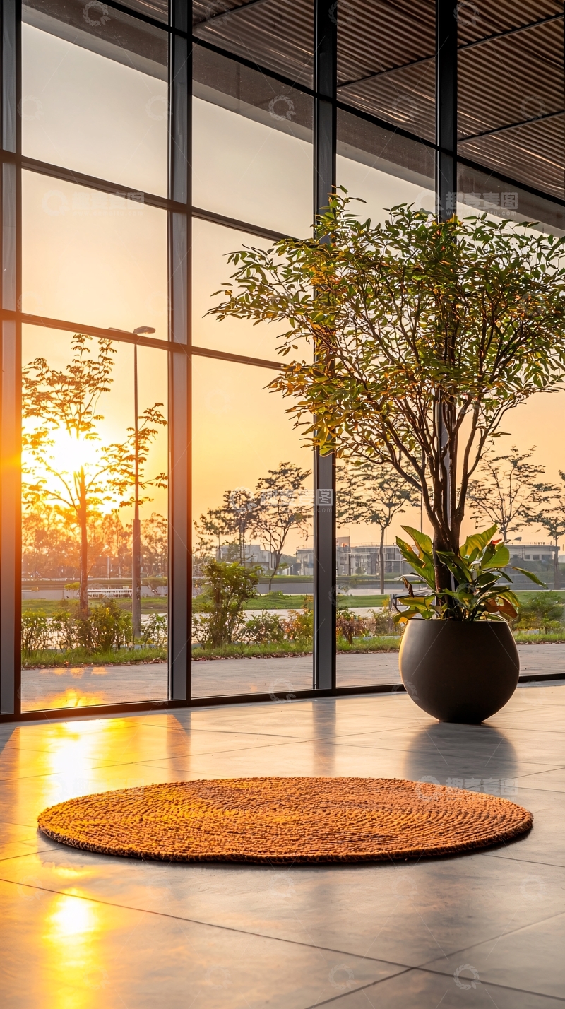 高清大图下载【趣麦麦图】室内日落景观窗边植物
