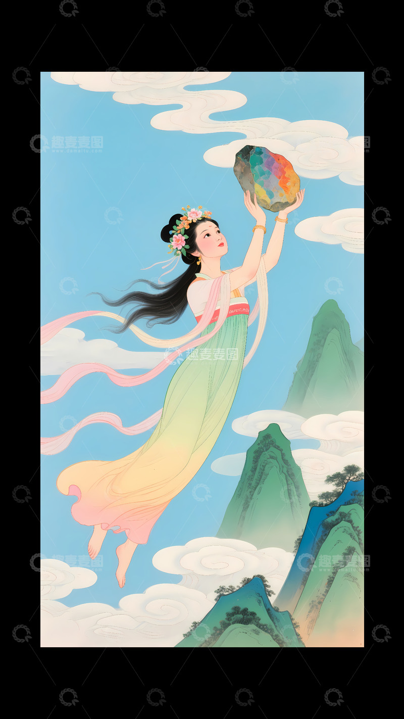 高清大图下载【趣麦麦图】女娲用七彩石补天