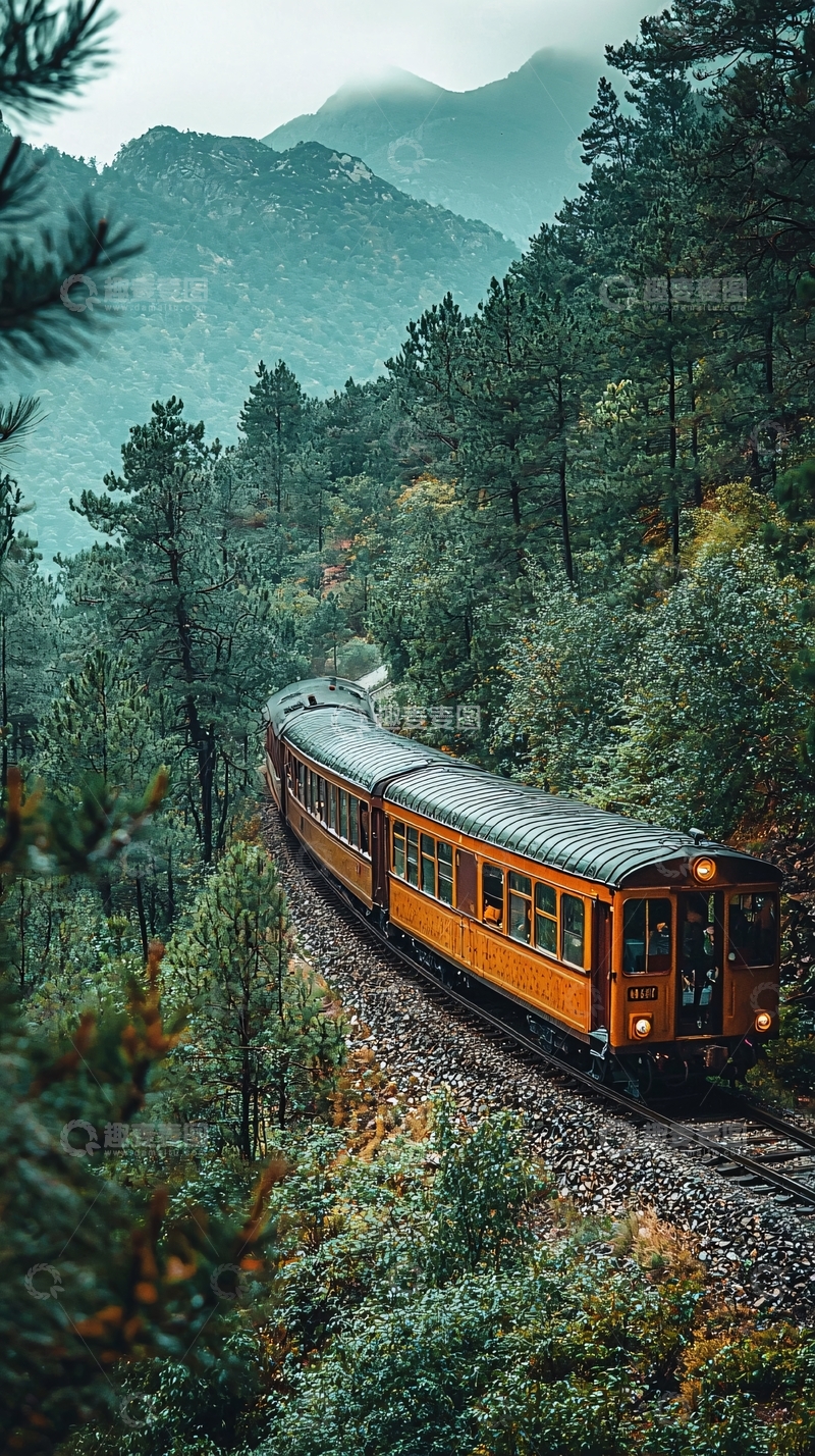 高清大图下载【趣麦麦图】山间小火车风景