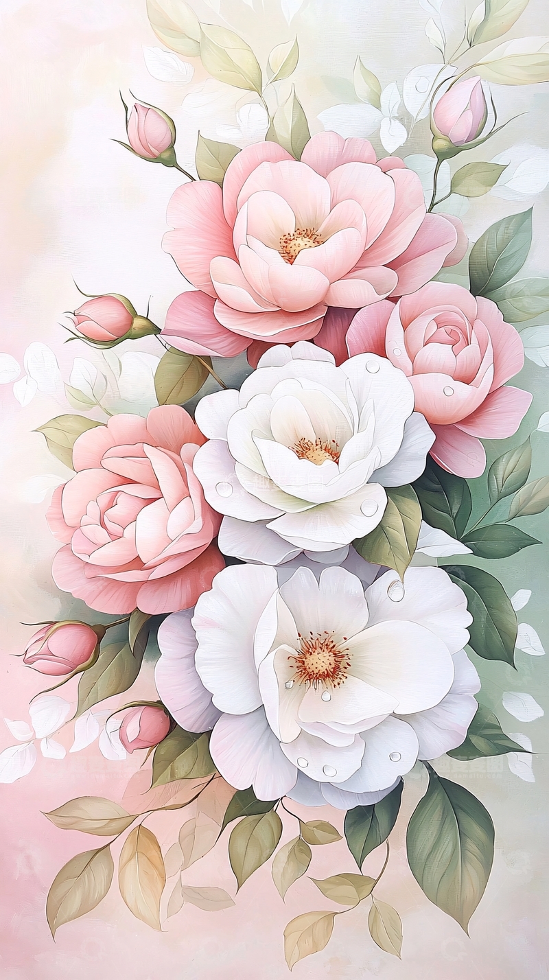 高清大图下载【趣麦麦图】粉色玫瑰花束插画素材