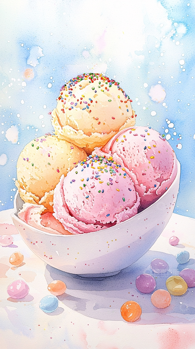 高清大图下载【趣麦麦图】冰淇淋甜筒水彩画