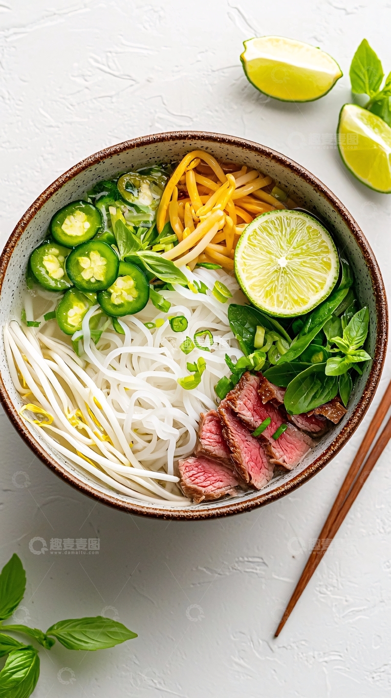 高清大图下载【趣麦麦图】越南河粉配牛肉和蔬菜