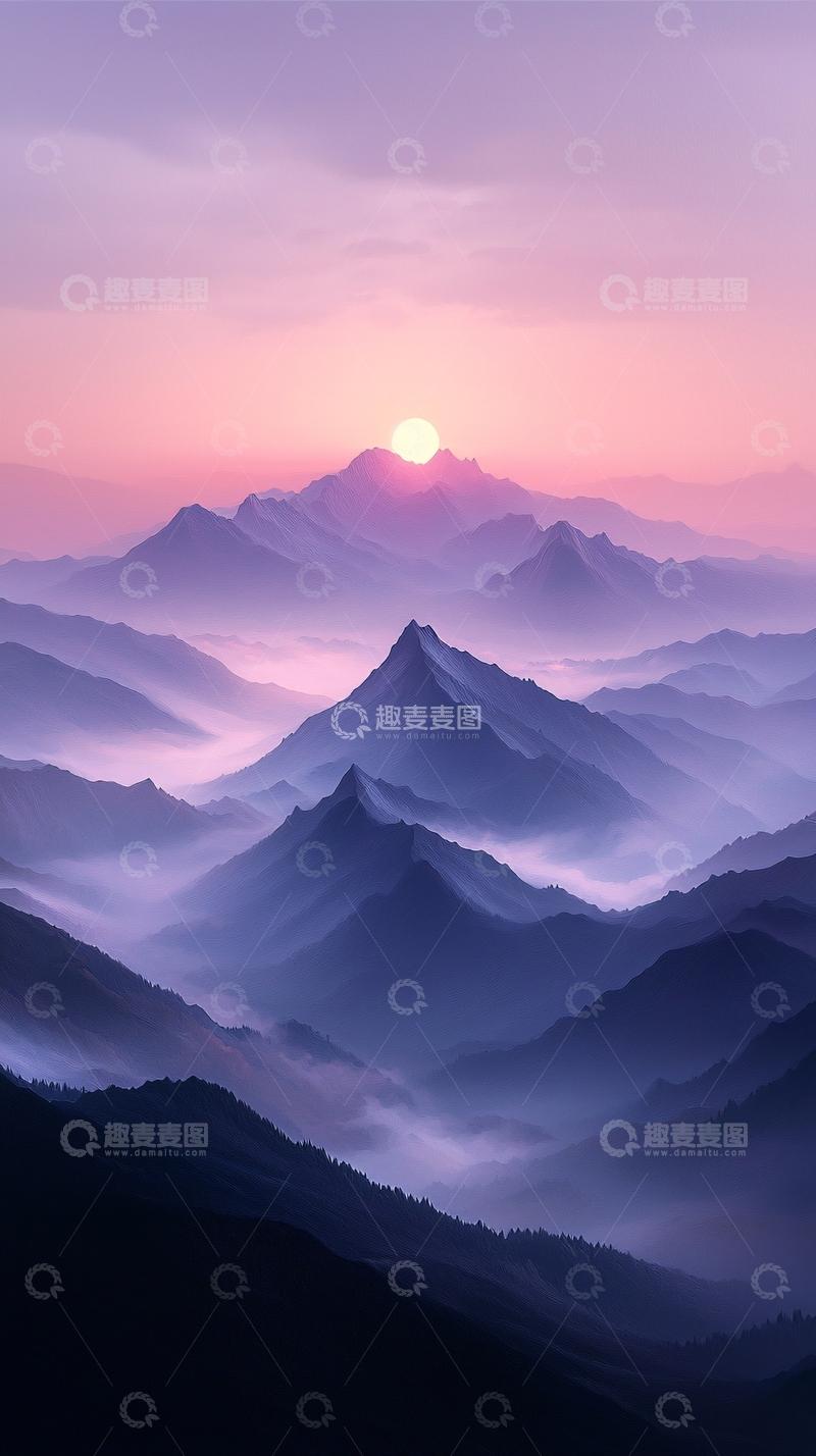 高清大图下载【趣麦麦图】日出山峦云雾缭绕