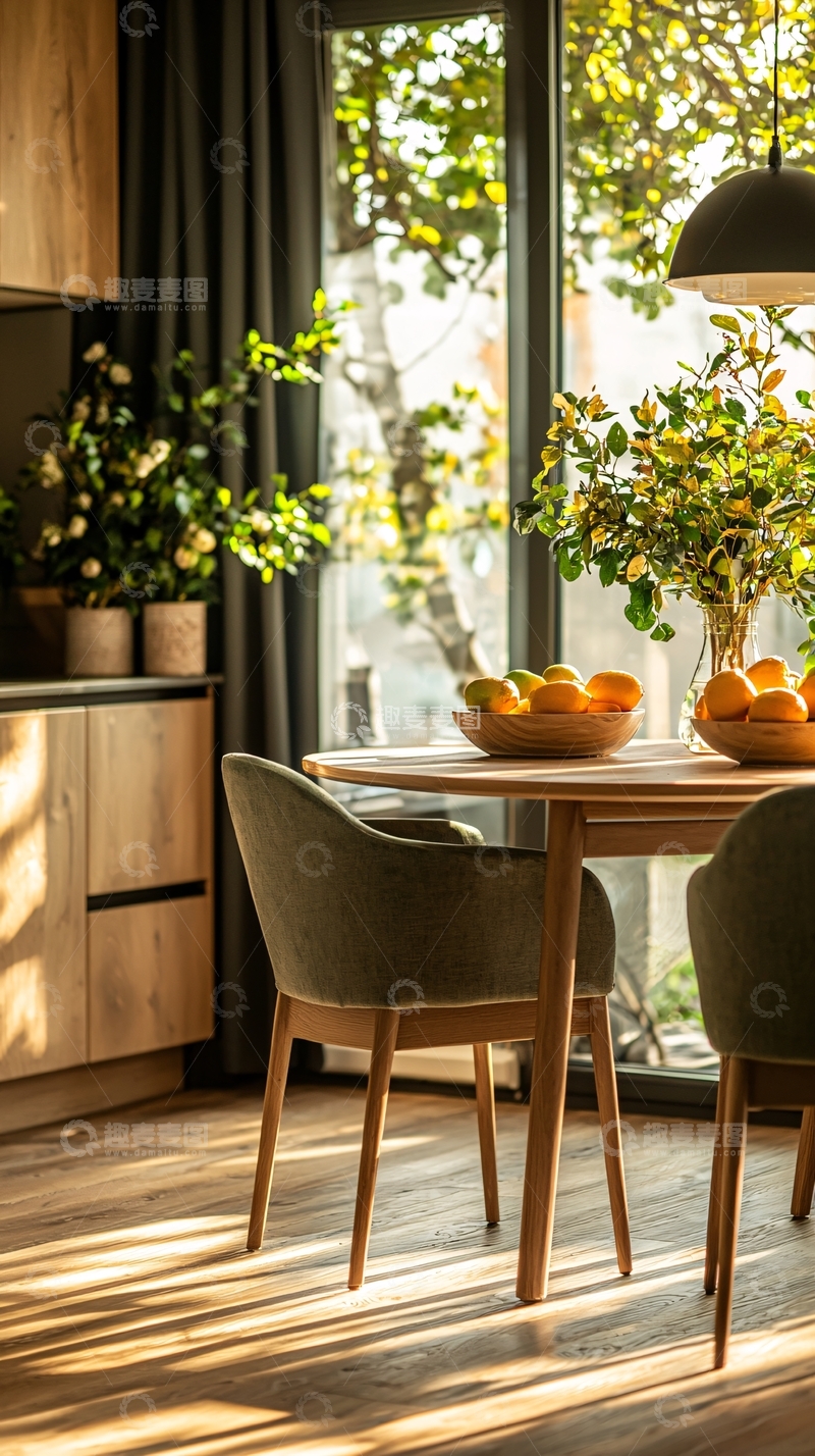 高清大图下载【趣麦麦图】阳光洒满餐桌的温馨室内场景