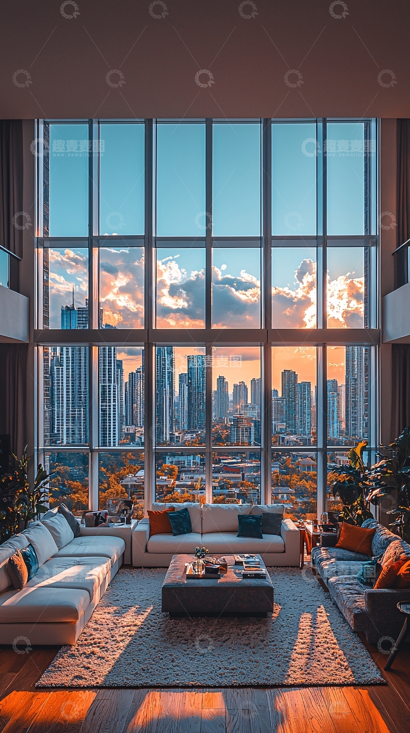 高清大图下载【趣麦麦图】现代客厅城市景观窗景