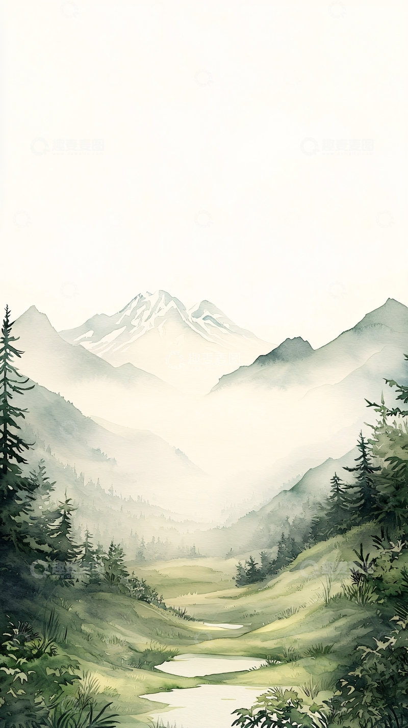 高清大图下载【趣麦麦图】山间小溪雾气缭绕