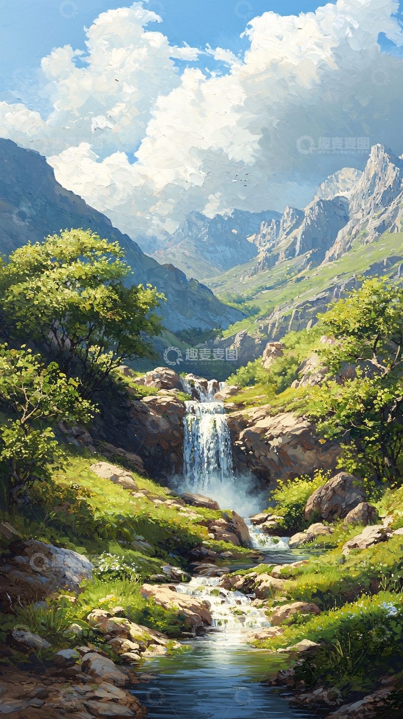 高清大图下载【趣麦麦图】山间瀑布溪流自然风光