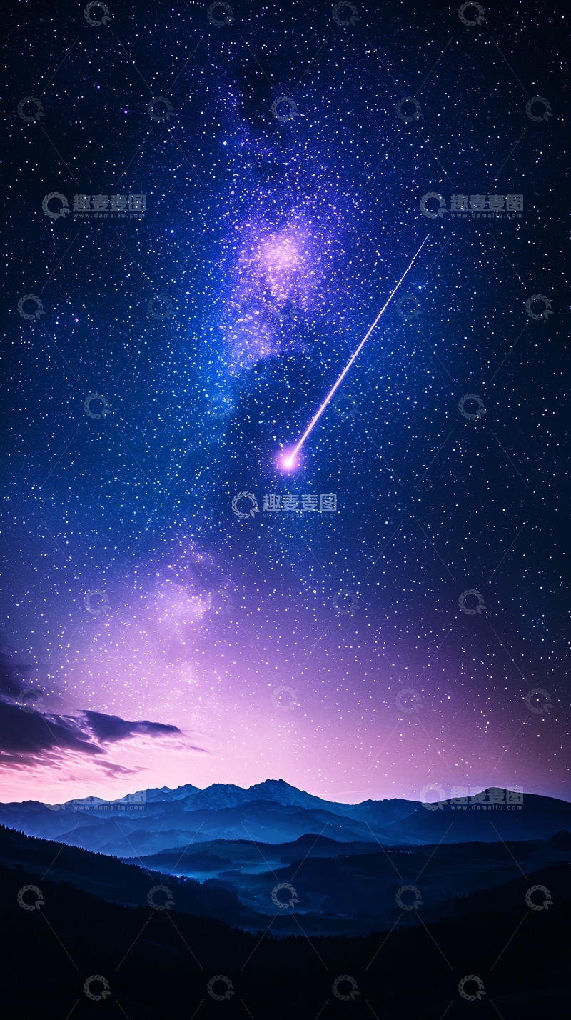 高清大图下载【趣麦麦图】流星划过星空下的山脉