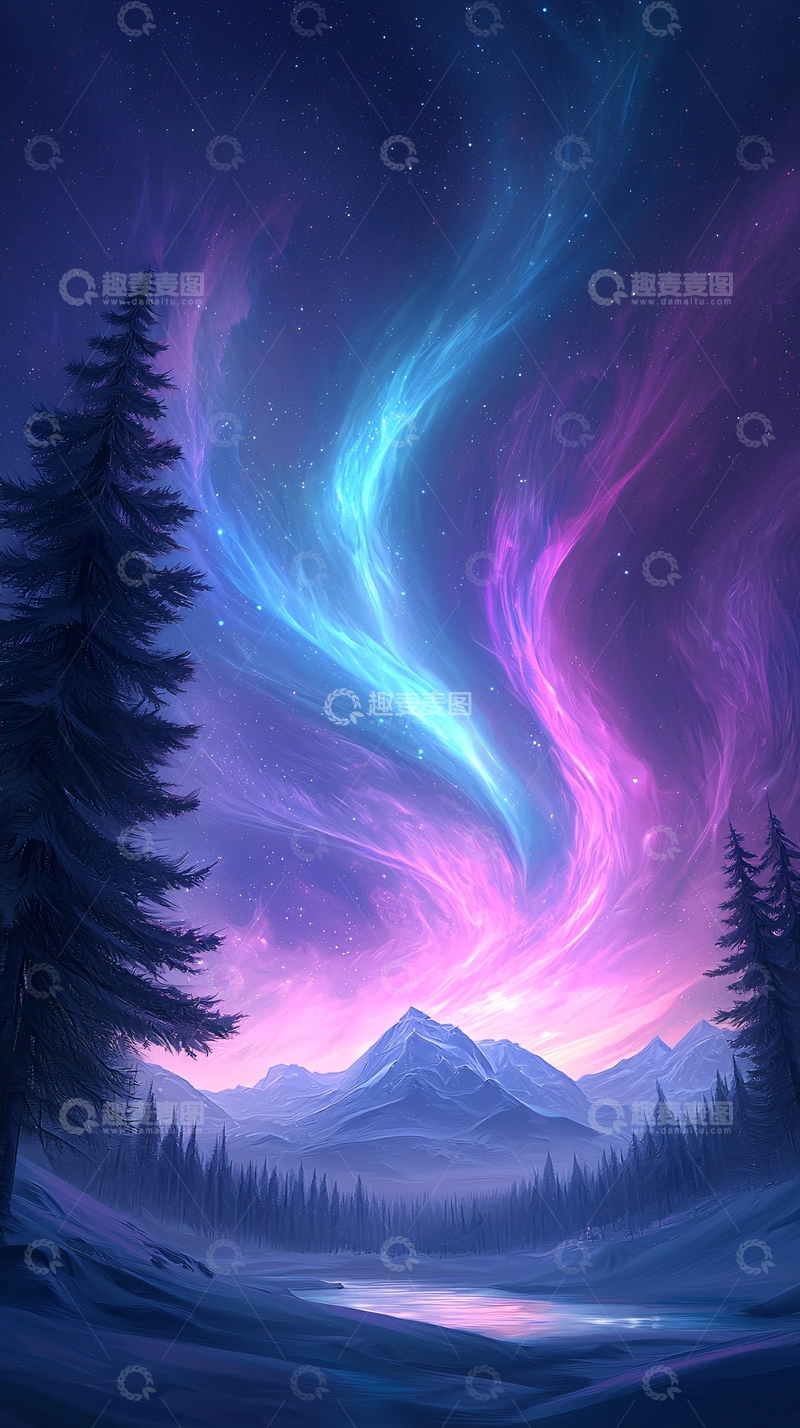 高清大图下载【趣麦麦图】梦幻星空下的雪山湖泊