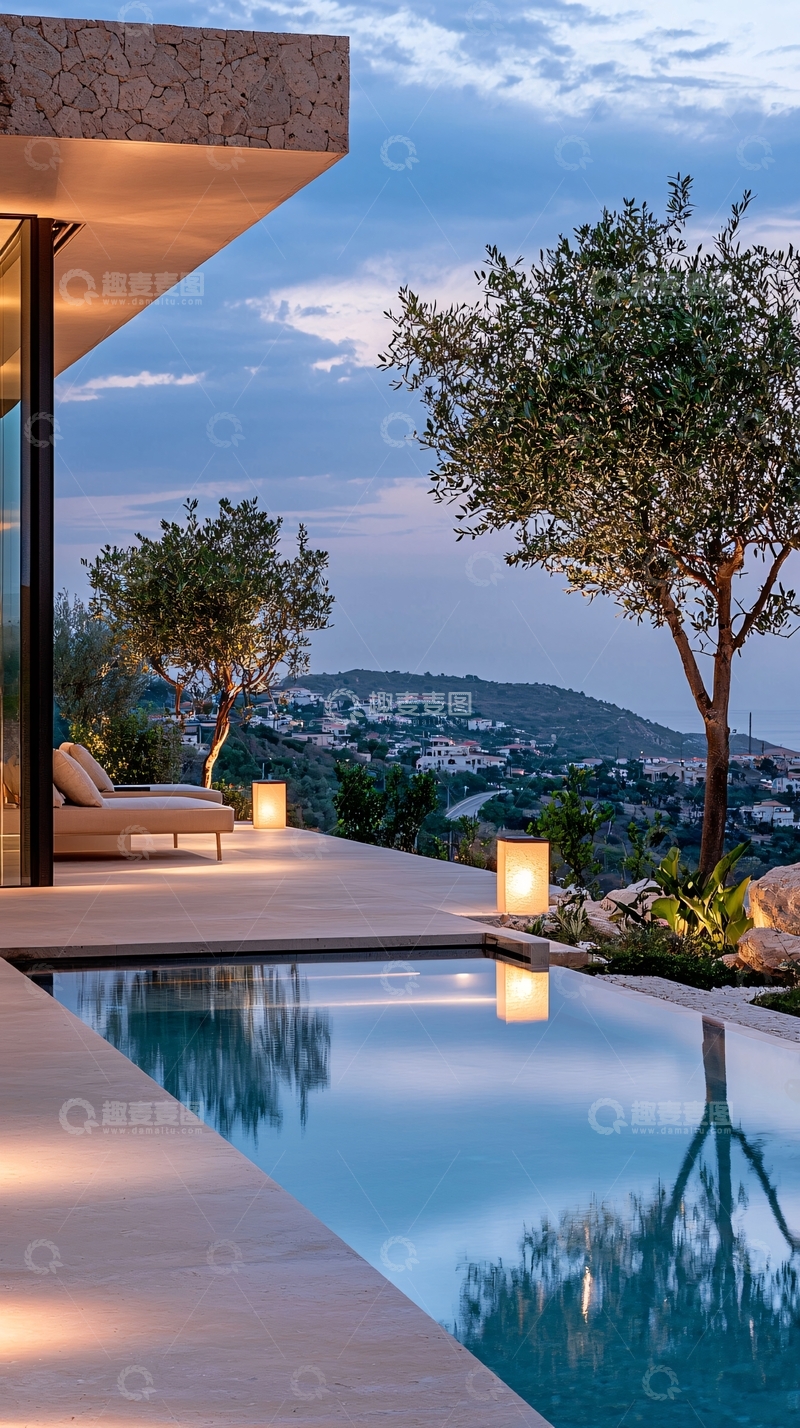 高清大图下载【趣麦麦图】现代泳池夜景别墅风光